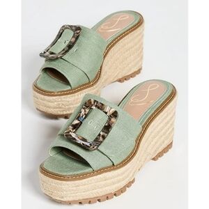 Sam Edelman Livi Platform Green Mules with Buckle Detail Size 10M
